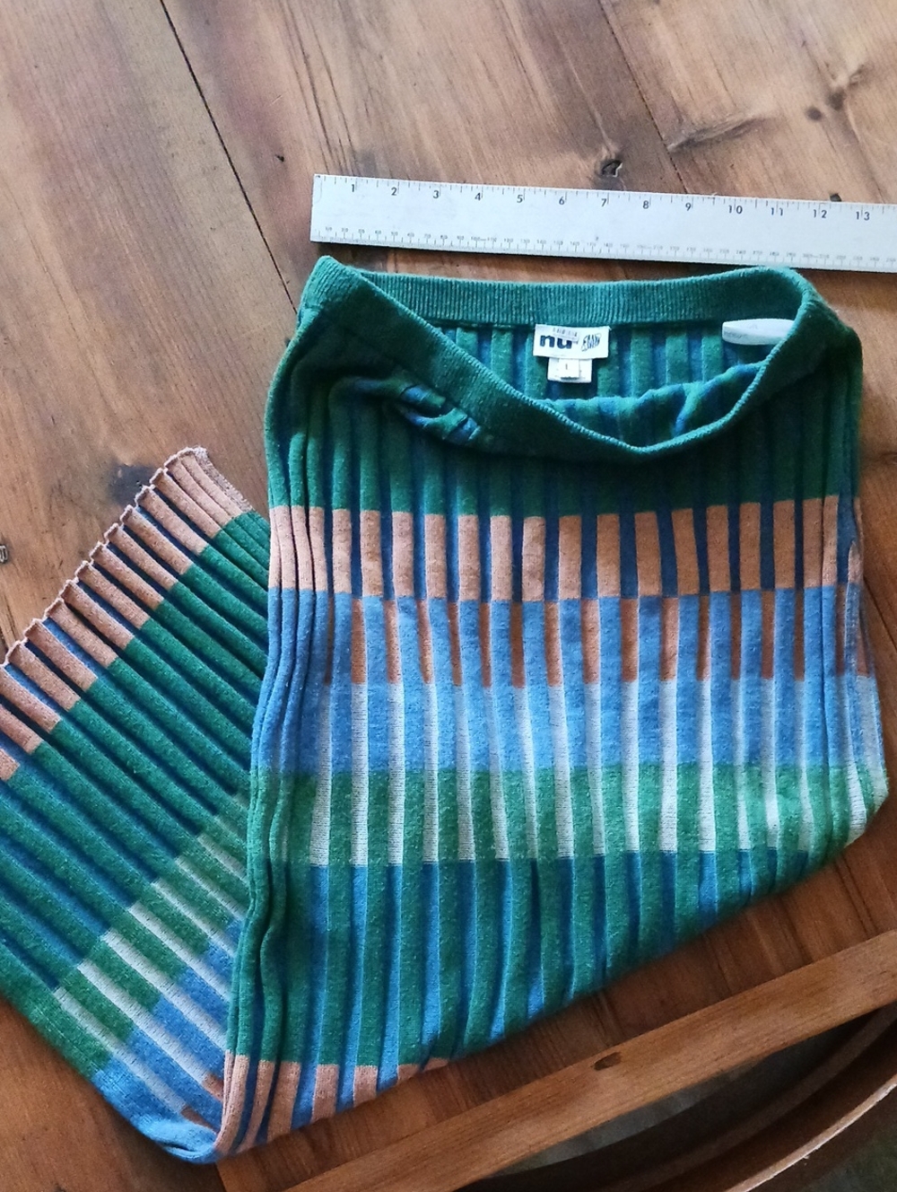 Green Striped Ribbed sweater Midi Skirt
